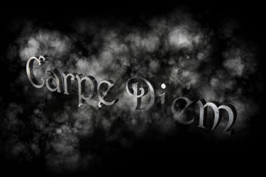 Carpe diem 3D Render- latin phrase that means Capture the moment on black background with white smoke