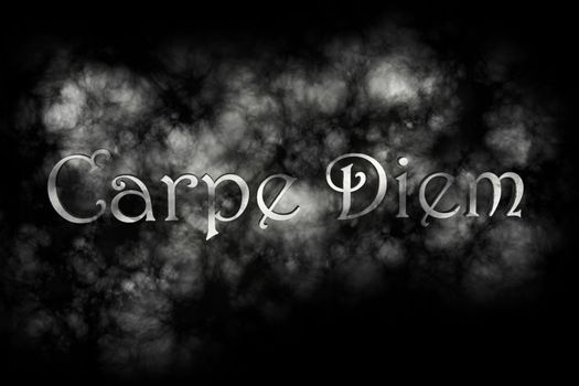 Carpe diem 3D Render- latin phrase that means Capture the moment on black background with white smoke