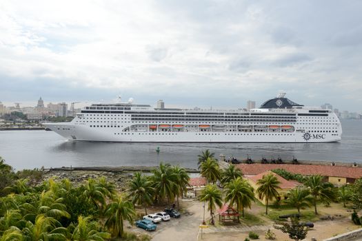 Havana, Cuba - 26 January 2016: Cruiser ship entering the bay of Havana on Cuba