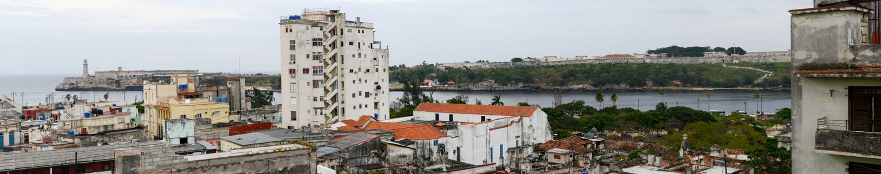 Havana, Cuba - 26 January 2016: Panoramic view at the neighborhood of Habana Vieja in Havana on Cuba
