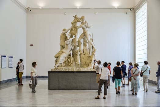 NAPLES, SEPTEMBER 04: statue in Naples National Archaeological Museum. The museum contains a large collection of Roman artifacts from Pompeii, Stabiae and Herculaneum. On September 4, 2016 in Naples, Italy