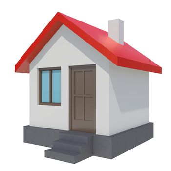 Small house with red roof on white background. 3D rendering