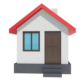 Small house with red roof on white background. 3D rendering