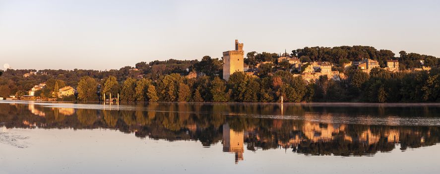 Architecture of Avignon along Rhone River. Avignon, Provence-Alpes-Cote d'Azur, France.