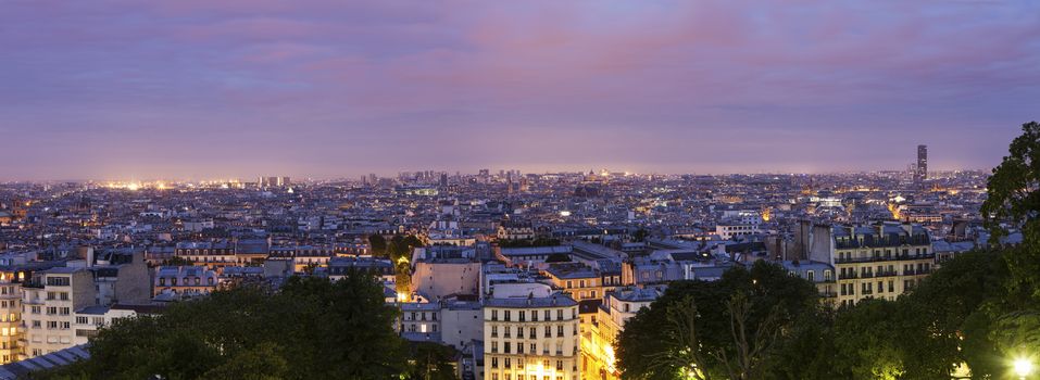 Paris panorama seen from Montmartre at sunrise. Paris, France