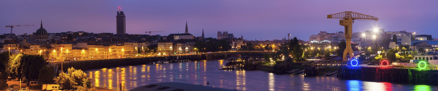 Sunrise in Nantes - panoramic view of the city. Nantes, Pays de la Loire, France