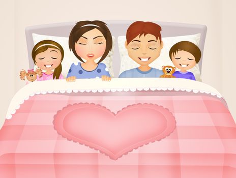 illustration of children sleep with parents