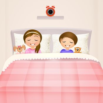 illustration of Children in the bed
