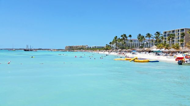 Palm beach on Aruba island in the Caribbean Sea
