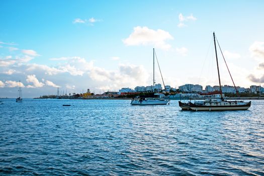 Sailing boats in the harbor from Portimao in Portugal
