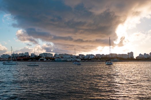 Sailing boats in the harbor from Portimao in Portugal