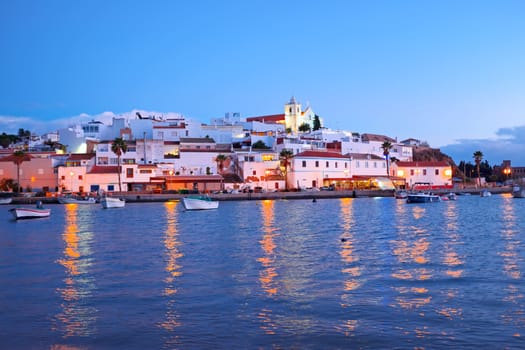 The village Ferragudo in the Algarve Portugal at sunset