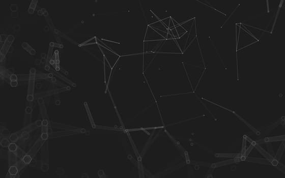 Abstract polygonal space low poly dark background with connecting dots and lines. Connection structure. 3d rendering