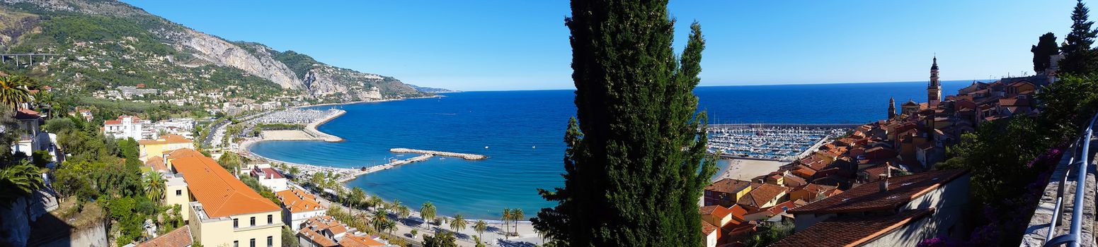 Beautiful Panoramic View of the City of Menton and the Mediterranean Sea