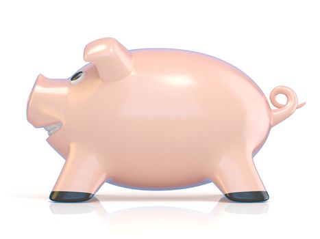 Piggy bank concept, Ceramic pig. 3D rendering illustration isolated on white background