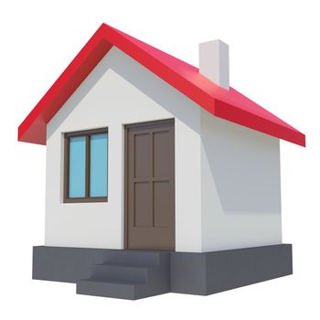 Small house with red roof on white background. 3D rendering