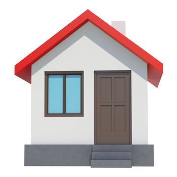 Small house with red roof on white background. 3D rendering