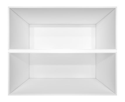 Illuminated white shelf for presentations. Isolated on white background. 3D illustration