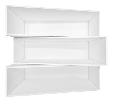 Illuminated white shelf for presentations. Isolated on white background. 3D illustration
