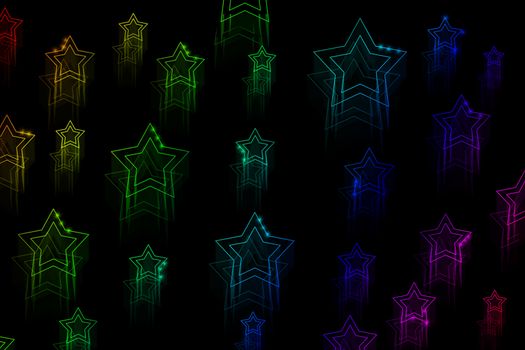 Lots of neon stars on a black background