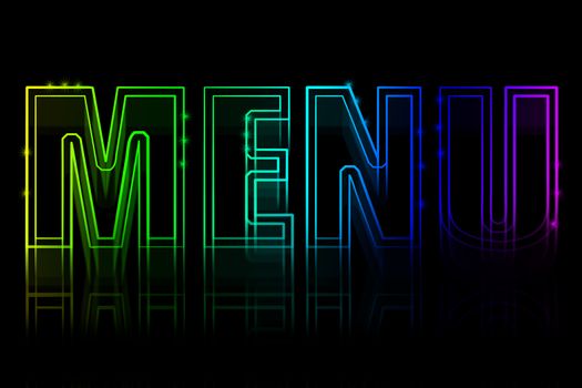 Cover for a menu with a neon sign on a black background