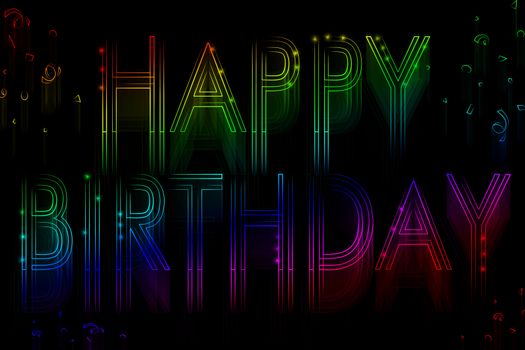 Neon sign happy birthday on a black background