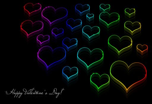 Neon hearts on the black - Love background