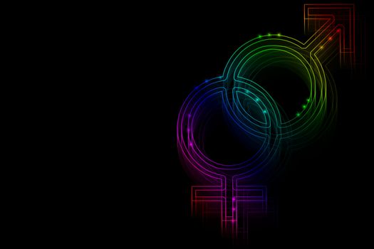 Neon symbols men and women on a black background