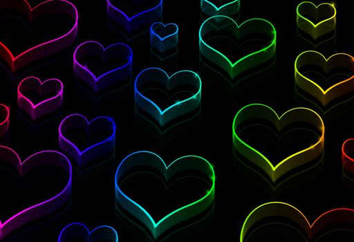Neon hearts on the black - Love background