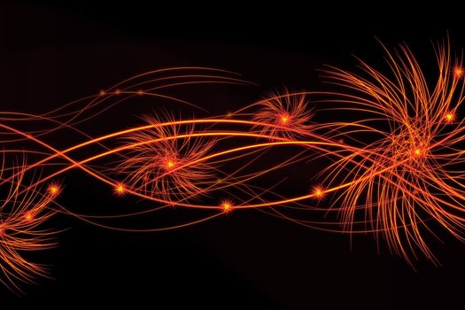 Bright fiery lines on black background for design