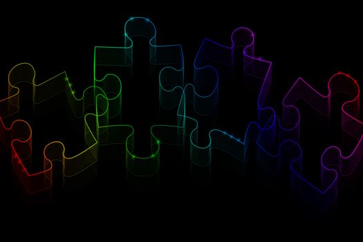 Neon puzzle pieces on a black background