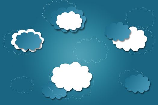 Bright blue background with clouds for design