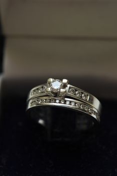 Diamond channel set engagement ring and wedding band in white gold