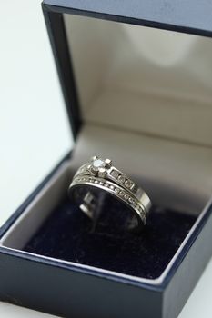 Diamond channel set engagement ring and wedding band in white gold