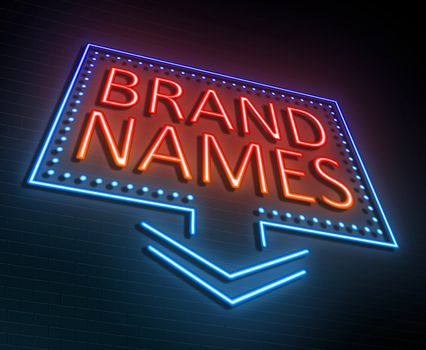 Illustration depicting an illuminated neon sign with a brand names concept.