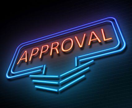 Illustration depicting an illuminated neon sign with an approval concept.