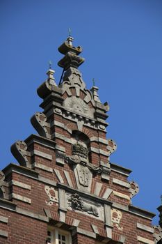 Crow-stepped gable on an ancient building in the Netherlands