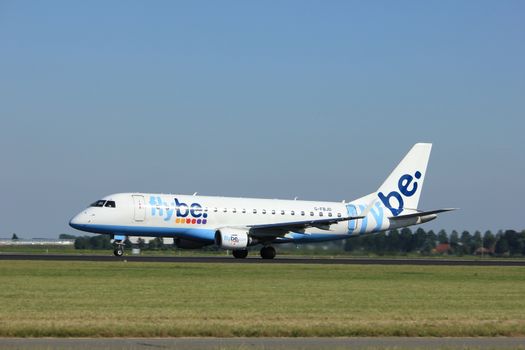 Amsterdam, the Netherlands  - August, 18th 2016:G-FBJD Flybe Embraer ERJ-175STD,
taking off from Polderbaan Runway Amsterdam Airport Schiphol