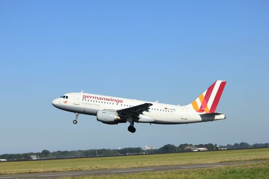 Amsterdam, the Netherlands  - August, 18th 2016: D-AKNN Germanwings Airbus A319,
taking off from Polderbaan Runway Amsterdam Airport Schiphol