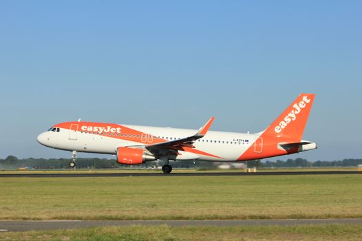 Amsterdam, the Netherlands  - August, 18th 2016: G-EZPA easyJet Airbus A320-214,
taking off from Polderbaan Runway Amsterdam Airport Schiphol