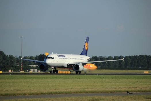 Amsterdam, the Netherlands  - August, 18th 2016: D-AIZO Lufthansa Airbus A320-214 
taking off from Polderbaan Runway Amsterdam Airport Schiphol