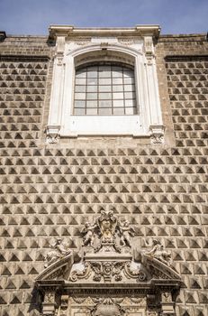 Facade of Chiesa del Gesu Nuovo in Naples, Italy