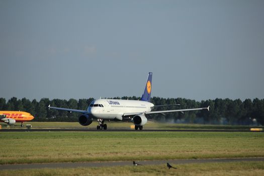 Amsterdam, the Netherlands  - August, 18th 2016: D-AIZO Lufthansa Airbus A320-214 
taking off from Polderbaan Runway Amsterdam Airport Schiphol