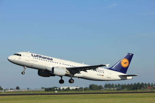 Amsterdam, the Netherlands  - August, 18th 2016: D-AIZO Lufthansa Airbus A320-214 
taking off from Polderbaan Runway Amsterdam Airport Schiphol