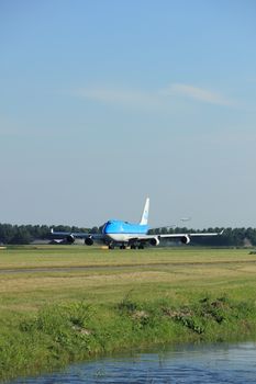 Amsterdam, the Netherlands  - August, 18th 2016: PH-BFD KLM Royal Dutch Airlines Boeing 747-406(M),
taking off from Polderbaan Runway Amsterdam Airport Schiphol