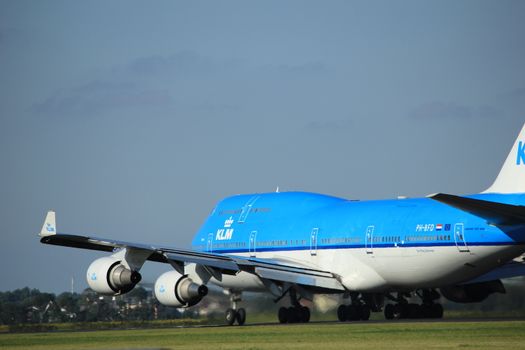 Amsterdam, the Netherlands  - August, 18th 2016: PH-BFD KLM Royal Dutch Airlines Boeing 747-406(M),
taking off from Polderbaan Runway Amsterdam Airport Schiphol