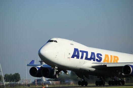 Amsterdam, the Netherlands  - August, 18th 2016: N496MC Atlas Air Boeing 747-47UF,
taking off from Polderbaan Runway Amsterdam Airport Schiphol