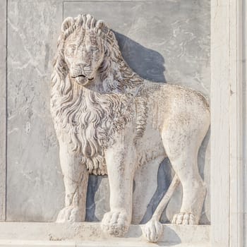 Marble lion on Santissimi Giovanni e Paolo church in Venice, Italy