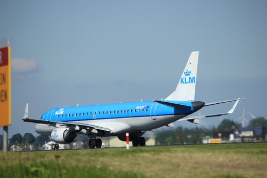 Amsterdam, the Netherlands  - August, 18th 2016: PH-EZP KLM Cityhopper Embraer ERJ-190STD 
taking off from Polderbaan Runway Amsterdam Airport Schiphol