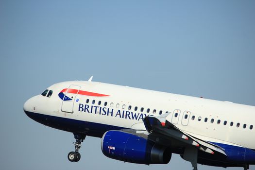 Amsterdam, the Netherlands  - August, 18th 2016: G-EUYD British Airways Airbus A320
taking off from Polderbaan Runway Amsterdam Airport Schiphol